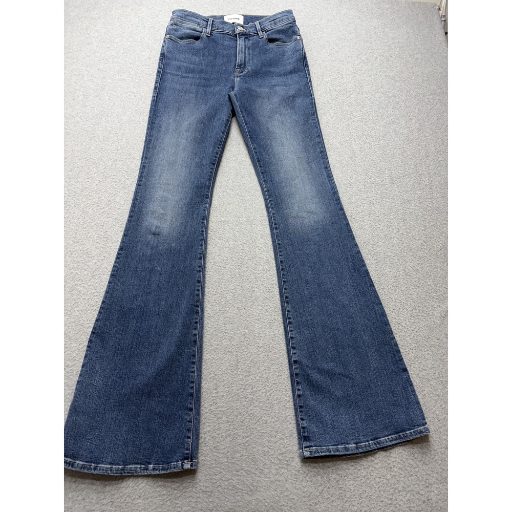 FRAME Le High Flare Jeans Womens 27 Blue Medium Wash High Rise Stretch - Picture 2 of 13